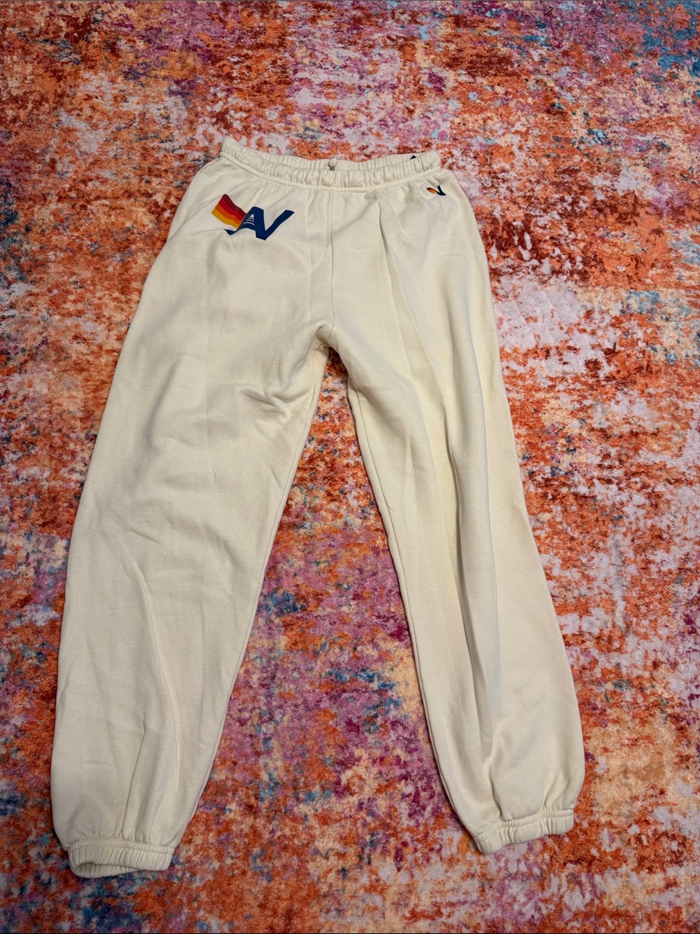 Aviator Nation Cream Sweatpants with Multi-Stripe Logo